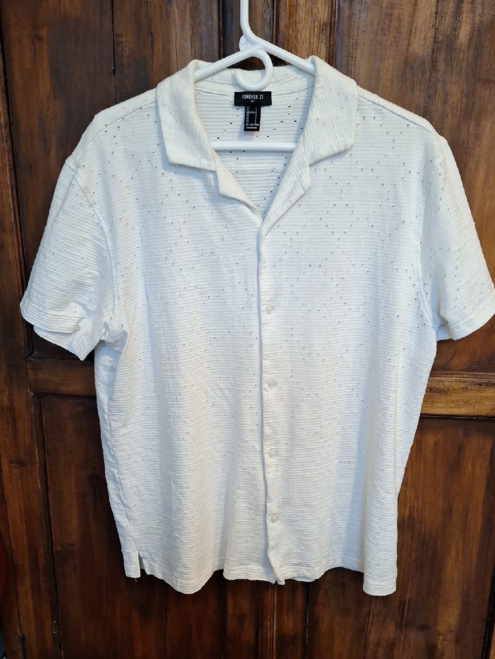 Forever 21 White Textured Short-Sleeve Button-Down Shirt